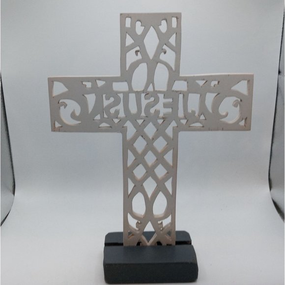 Jesus Cross Folk Art Sculpture Scrollwork Handmade Christian Easter OOAK Vintage - Picture 11 of 14